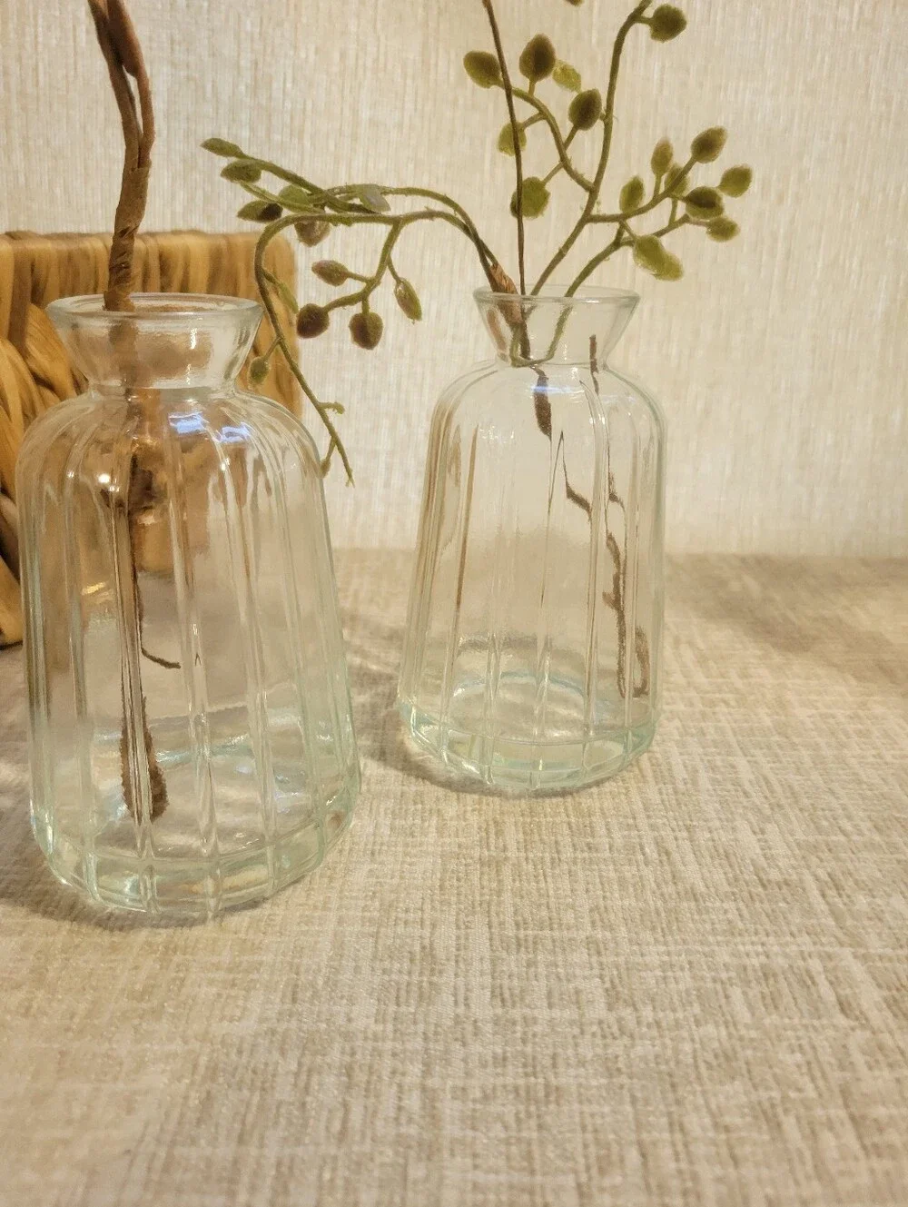 Vintage Clear Ribbed Glass Bud Vases -set Of 2 Bohemian Glass Fluted Vase